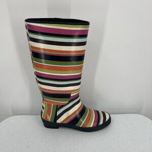 Coach Womens Striped Rain Boots Multicolor Rubber Size 6B